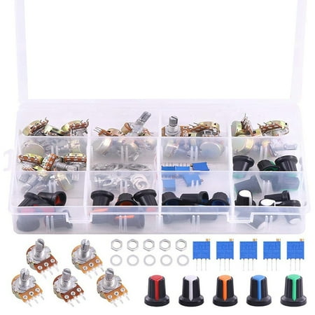

105Pcs 1K-500K Ohm Potentiometer Assortment Kit with 1Kohm -100Kohm Multiturn Trimmer Knurled Shaft 3 Terminals Resistor