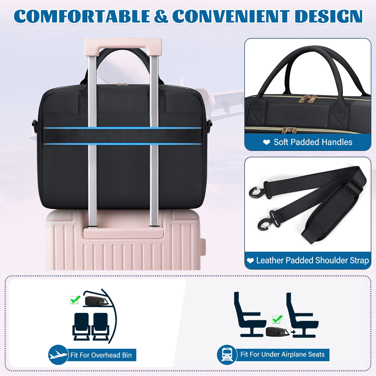 RAINSMORE Laptop Bag 17.3 Inch Messenger Shoulder Bags for Women Waterproof Computer Briefcase Large Laptop Case for Work Business Office College Travel,Black