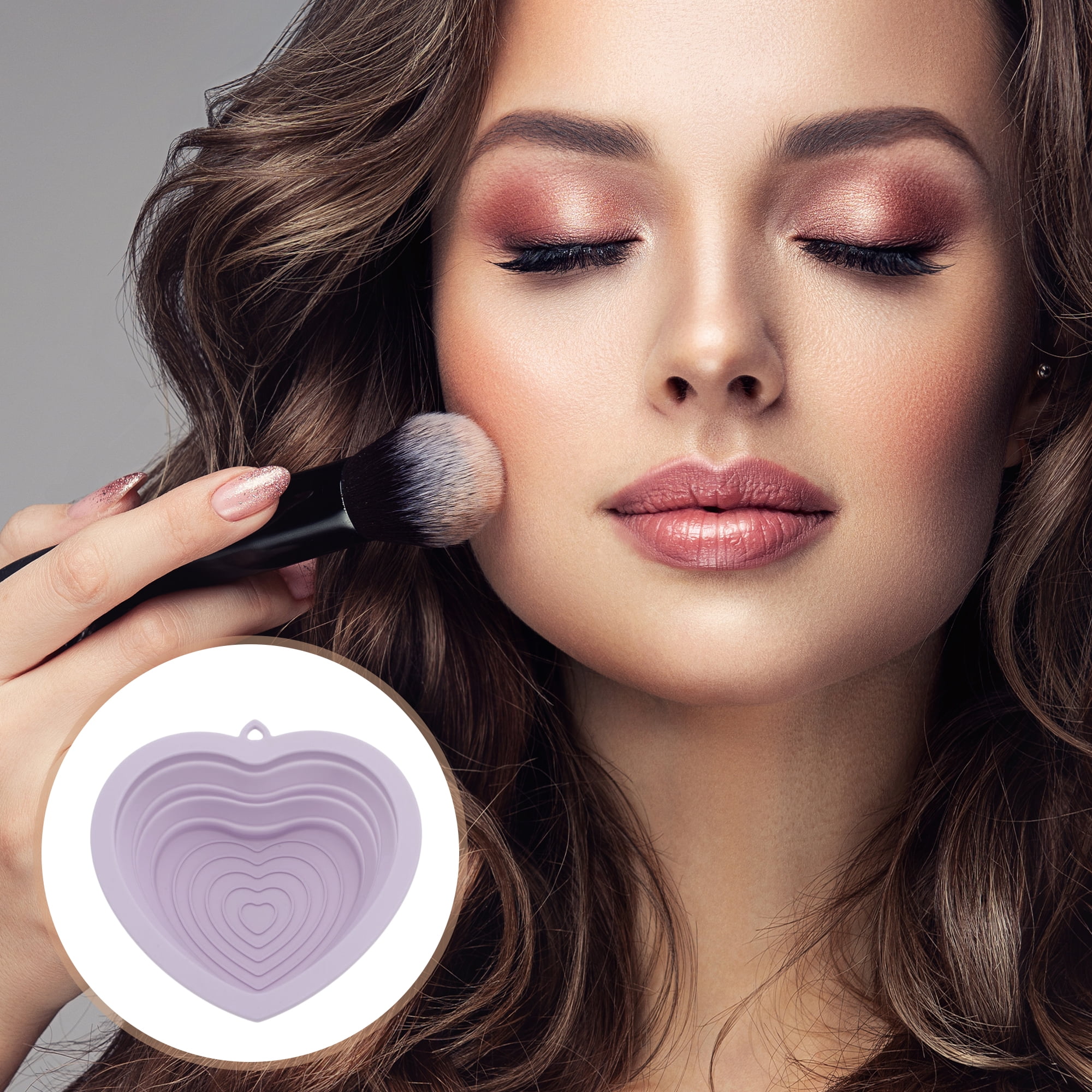 Unique Bargains 1pc Portable Heart Makeup Brush Cleaning Mat Dark Purple