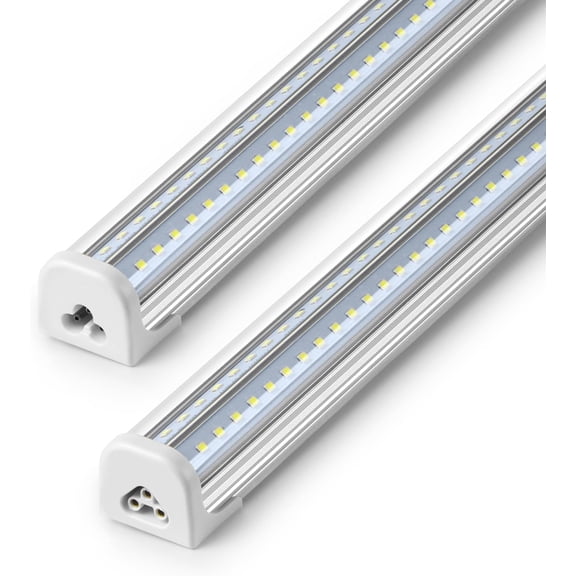 Barrina 2-Pack T8 LED Shop Lights 4FT 50W 7000LM 6500K Super Bright White Clear Cover Ceiling V-Shape Shop Light Fixture Garage Warehouse Basement Workshop ETL Listed