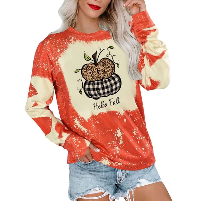 Qertyioot Chemises à Manches Longues pour Femmes, Hauts Décontractés à la Mode pour Femmes, Couverture à Col Rond Imprimée, Pull Sweatshirts