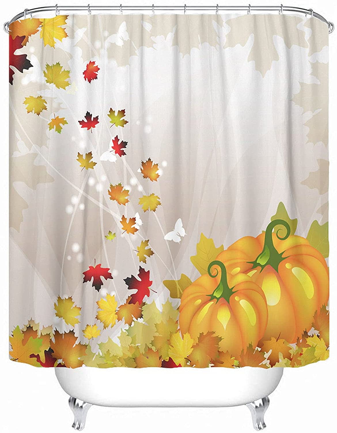 Sketch Autumn Fall Tree Fallen Leaves Waterproof Fabric Shower Curtain Set 72" 