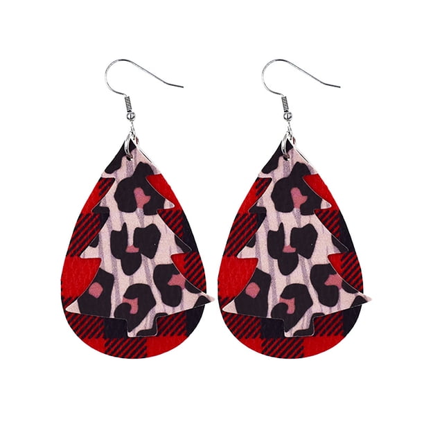 Pendientes para mujer, regalos para mujer, tendencia de moda navideña, personalidad, pendientes colgantes con patrón de cuero, joyería, regalo, pendiente de cuero