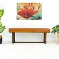 thumbnail image 3 of Espresso Mid-Century Modern Rectangular Genuine Leather Bench in Tan, 3 of 7