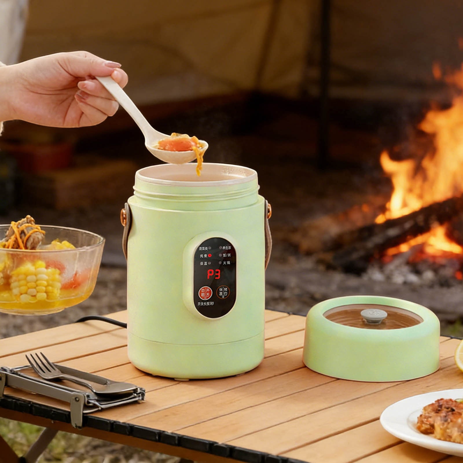 Portable Travel Electric Cooker 1.6L Multifunctional Multifunctional Mini Rice Cooker with Stainless Steel Pot & Steaming Rack Small Hot Pot & Soup Cooker for Dorms Office & Kitchen US Plug(C)
