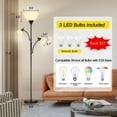 thumbnail image 6 of OUTON Torchiere Floor Lamps with 3 Head Adjustable Reading Lights, Morden Tall Lamps for Living Room, Bedroom, Office, Super Bright Standing Lamp with 3 Bulbs, 6 of 11
