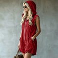 thumbnail image 4 of Ounisa Women's Solid Hooded Zip Sleeveless Short Jumpsuit Romper Soft Breathable Lightweight Casual Summer Cover Up, 4 of 7