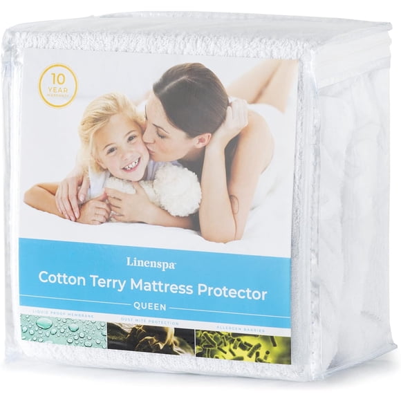 Linenspa - Protector de Colchón Impermeable de Algodón - Protección Completa – Tamaño Matrimonial