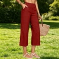 thumbnail image 4 of Women's Pants Cotton Linen Petite Summer Lightweight High Waist Straight Leg Solid Summer Casual Fashion Trousers Pants For Women, 4 of 8