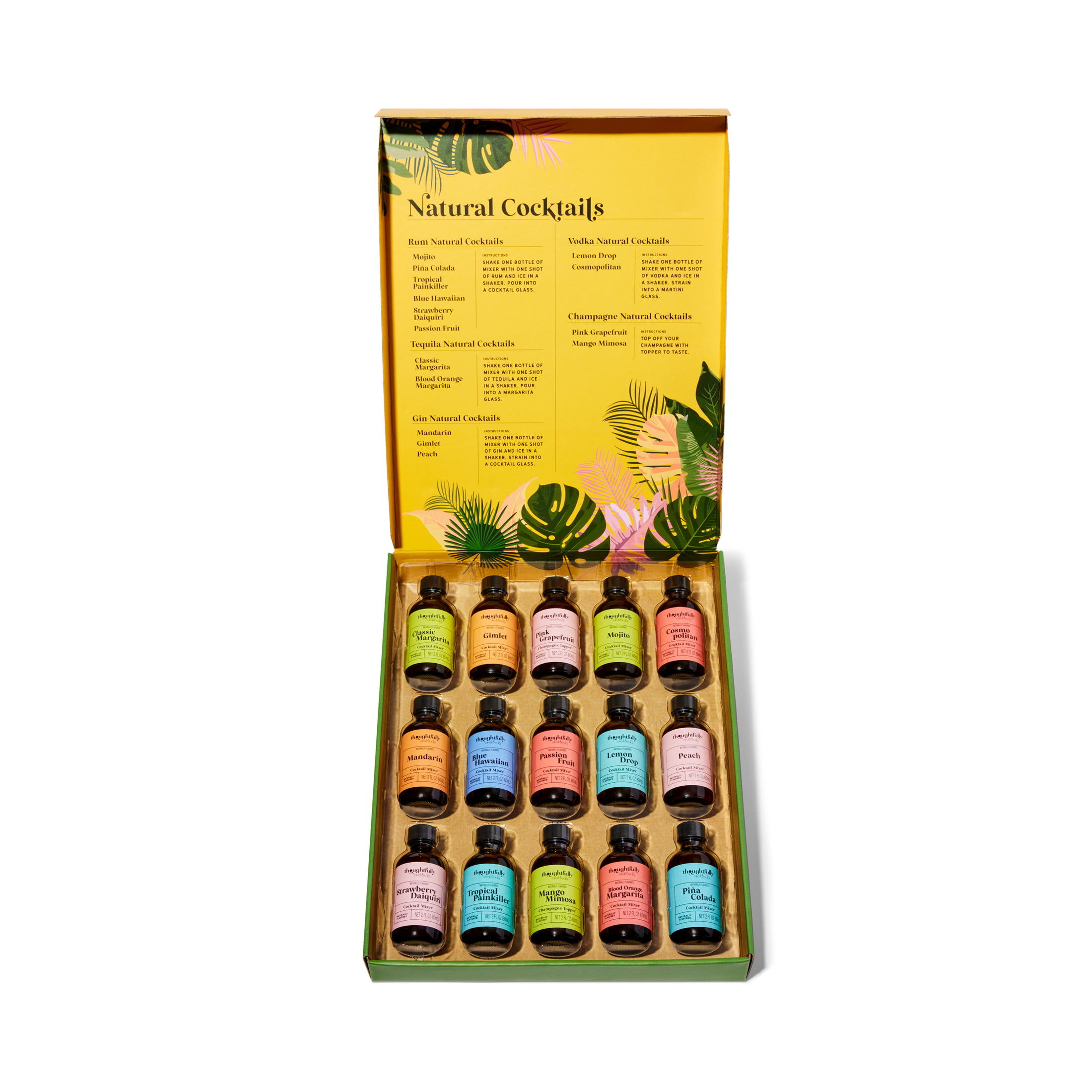 Thoughtfully Cocktails, Natural Cocktail Mixer Gift Set, 15 Classic Flavors  Include Mojito, Pina Colada, Peach and More, Set of 15, Contains NO