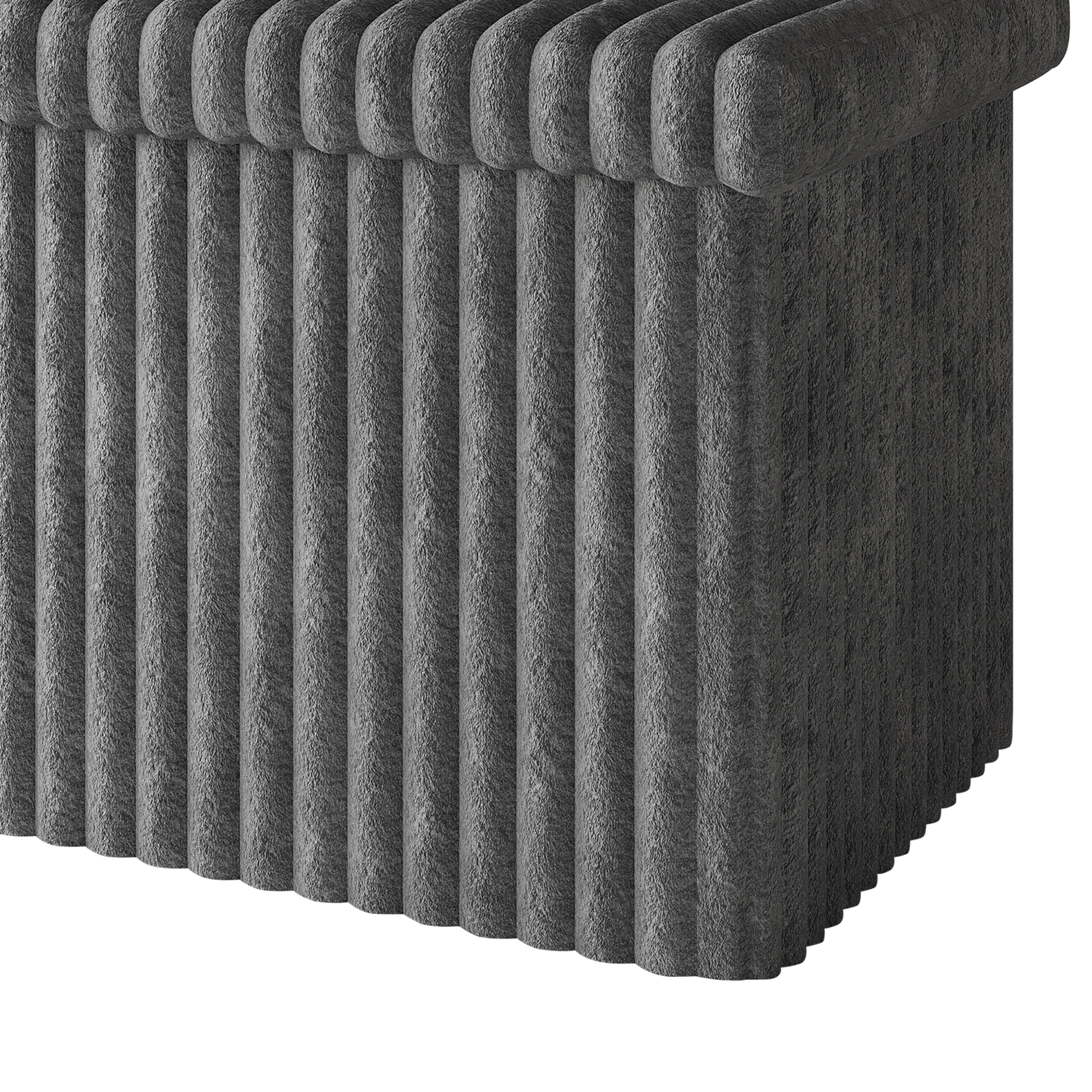 Home Design Florence Upholstered Folding Storage Bench with Foam Filled Seat, Multi-Purpose Rectangular Design for Seating, Footrest, or Hidden Storage in Living Room or Office, Gray