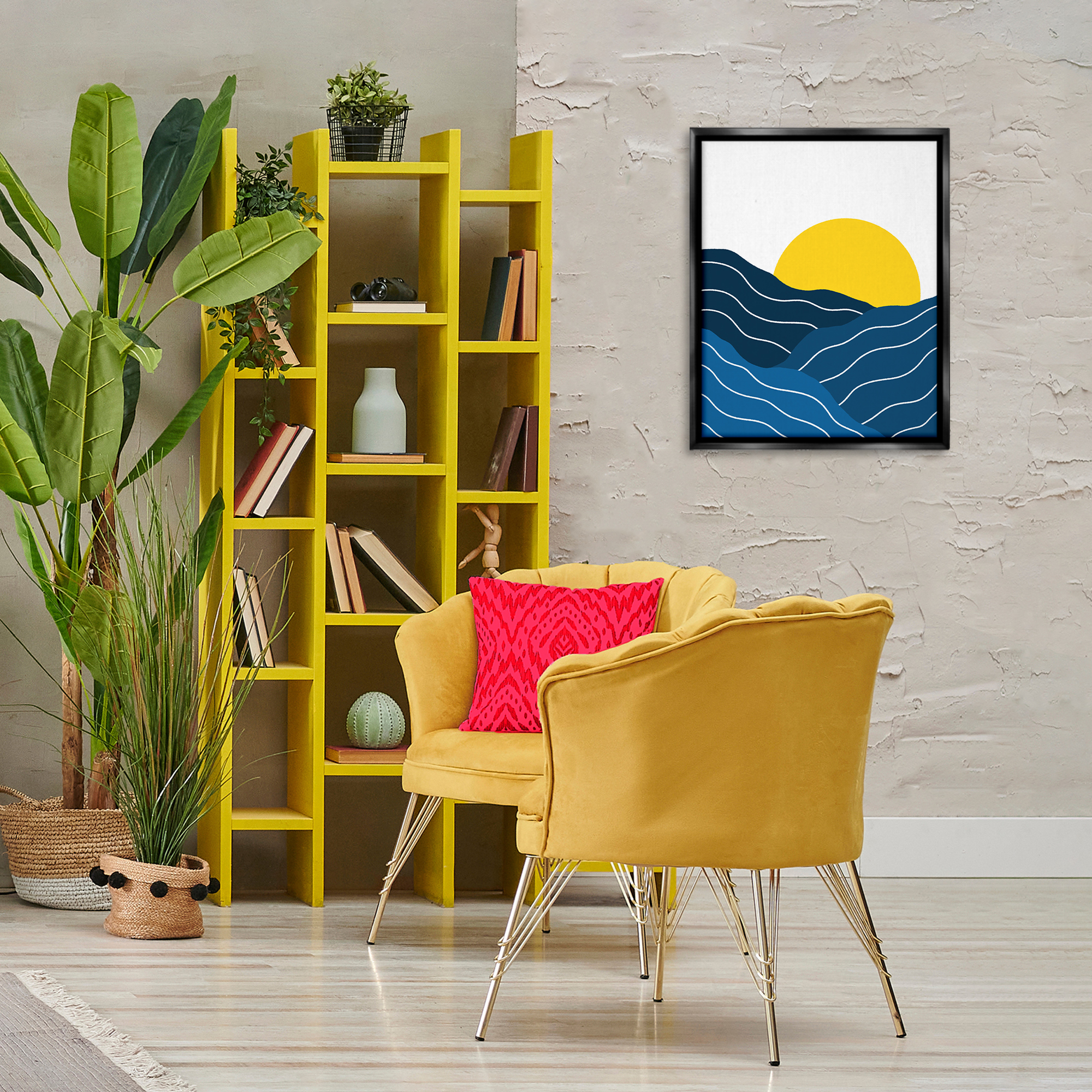Stupell Industries Crisscross Sea Waves Landscape & Nature Painting Black Floater Framed Canvas Art Print Wall Art, 17 x 21