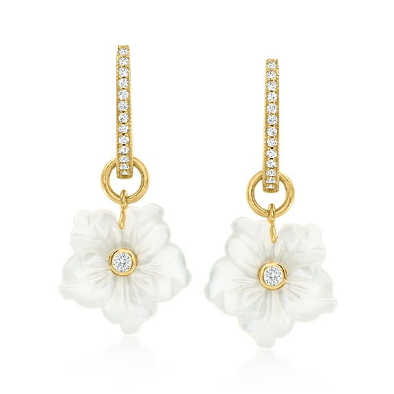 Ross-Simons Mother-Of-Pearl and .77 ct. t.w. White Topaz Removableflower Hoop Drop Earrings in 18kt Gold Over Sterling, Women's, Adult
