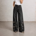 thumbnail image 6 of Yutgune Women's Wide Leg Jeans High Waisted Stretch Denim Pants Grommet Detail Jeans with Pockets, 6 of 9