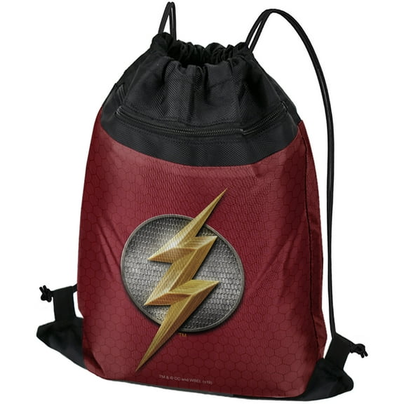 Justice League Movie Flash Logo Drawstring Backpack Sports Bag Sackpack 17" x 13", Perfect for Gym, Yoga or Practice