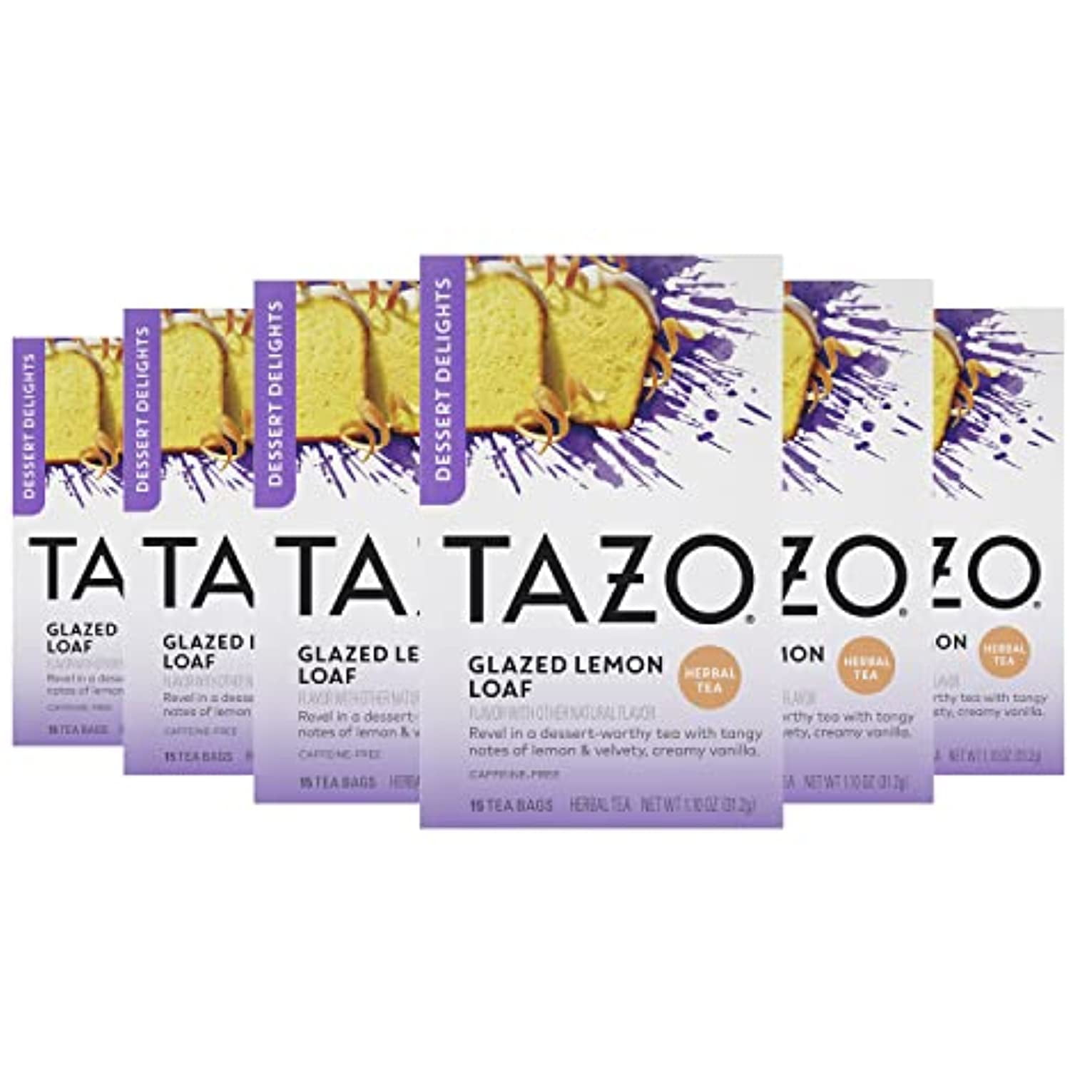 Tazo Tea Bags, Herbal Tea, Glazed Lemon Loaf, 15 Count (Pack Of 6)