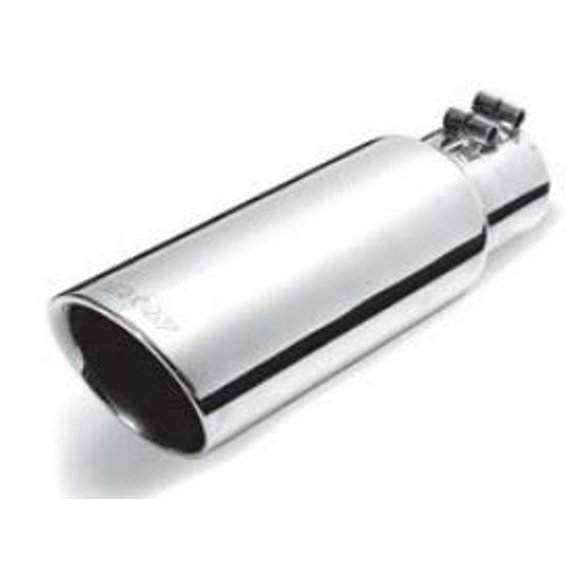 Gibson Exhaust Exhaust Tail Pipe Tip 500640 2-1/2 Inch Inlet; 4 Inch Outlet; Polished Stainless Steel; Round; Angled Cut; Rolled Edge; 12 Inch Length