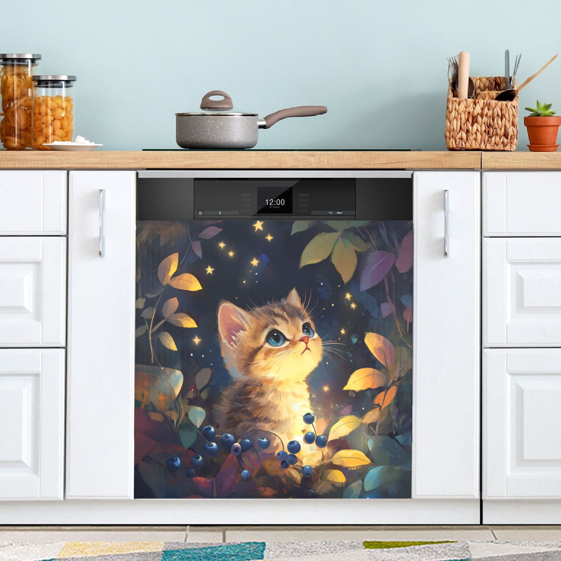 Dishwasher Magnetic Sticker 23x26 Inch Refrigerator Magnetic Sticker Washing Machine Magnetic Sticker Kitchen Panel Magnetic Sticker Home Decor Yellow Cute Cat
