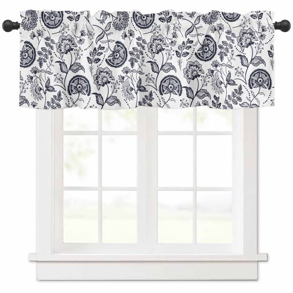 Dark Blue Farmhouse Valances for Windows Farmhouse Kitchen Curtains Valances Rod Pocket Valance Curtains for Kitchen Windows Floral Floral Plant Leaf Vintage Window Valances for Bathroom 54"x18"