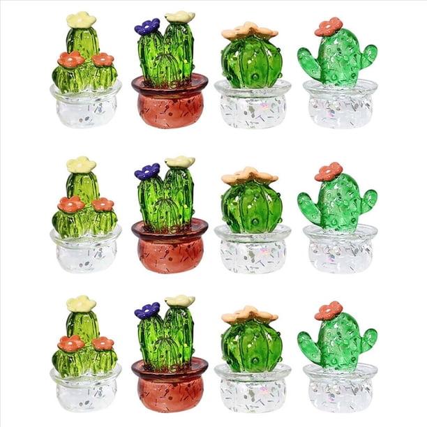 12 Piezas de Adornos Interiores para Automóviles, Figuras Artísticas de Cactus, Decoración del Hogar, Adornos de Cactus de Plantas en Miniatura para Manualidades de Escritorio A
