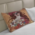 thumbnail image 2 of Day of the Dead Knitted Quilt Pillowcover, Dia de Los Muertos Spanish Culture Mexican Skull Art, Standard King Size Pillow Cover for Bedroom, 30" x 20", Cinnamon Magenta Maroon, by Ambesonne, 2 of 2