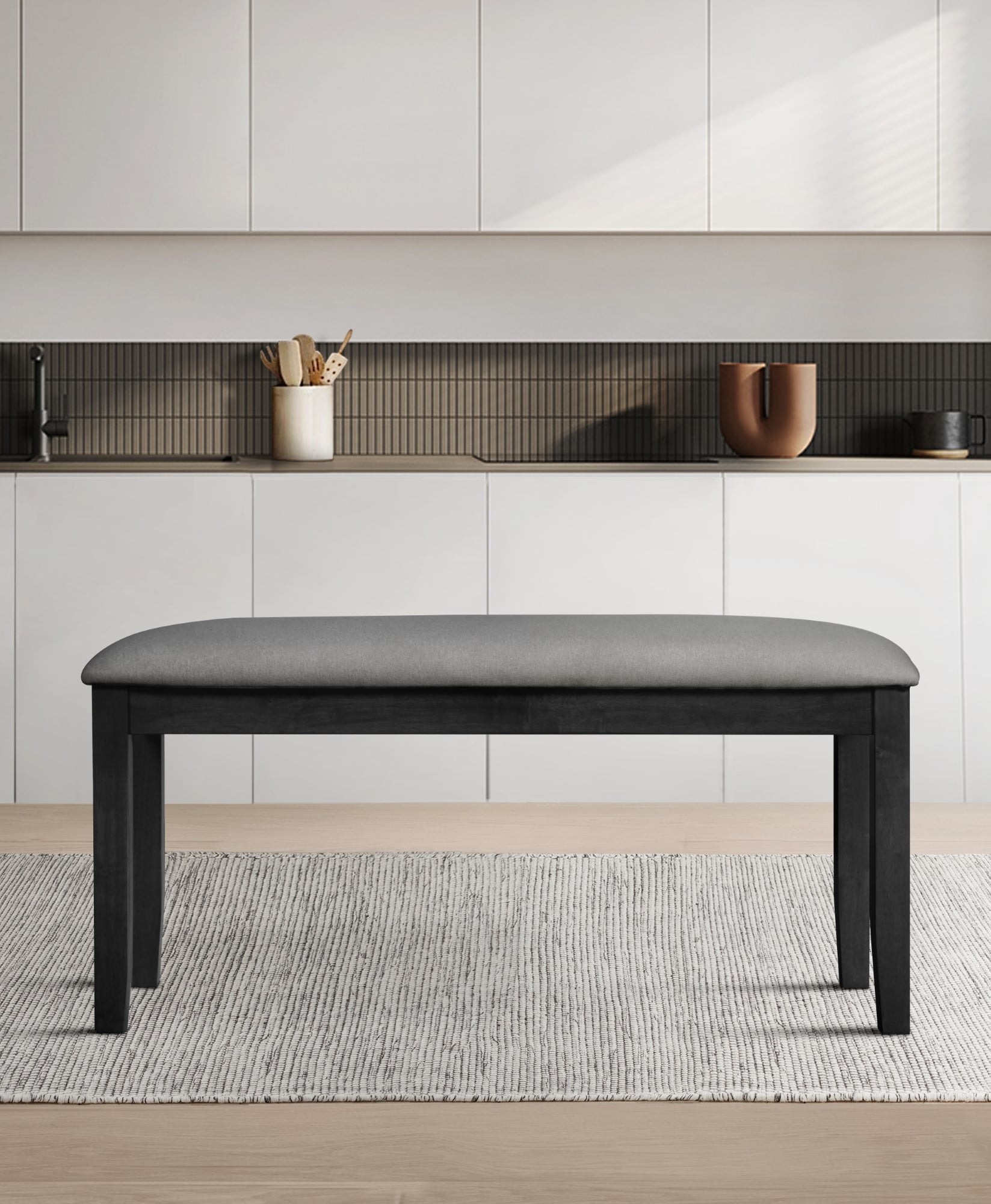 Home Design Oden 6-Piece Dining Set, Black/Gray, Rectangular Split-Top Table with X-Back Cushioned Chairs and Upholstered Bench, Rustic-Modern