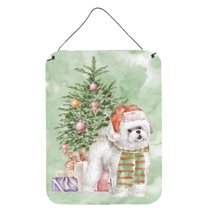 Carolines Treasures CK8254DS1216 Bichon Frise Red Hat Christmas Presents and Tree Wall or Door Hanging Prints 12x16