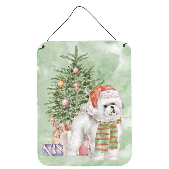 Carolines Treasures CK8254DS1216 Bichon Frise Red Hat Christmas Presents and Tree Wall or Door Hanging Prints 12x16
