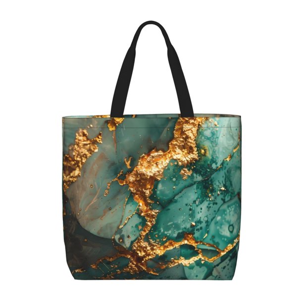 Balery Emerald Color Gold Marble Bolsa de Mano para Mujeres con Cremallera, Bolsa de Gimnasio con Compartimentos, Bolsa para Laptop, Bolsa para Trabajo
