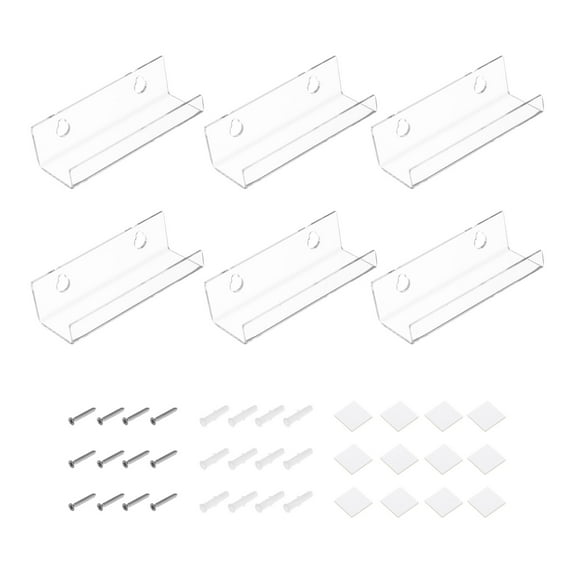 Acrylic Record Wall Mount Holder, 4 Inch Clear Vinyl Record Shelf Display Floating Shelves, Pack of 6