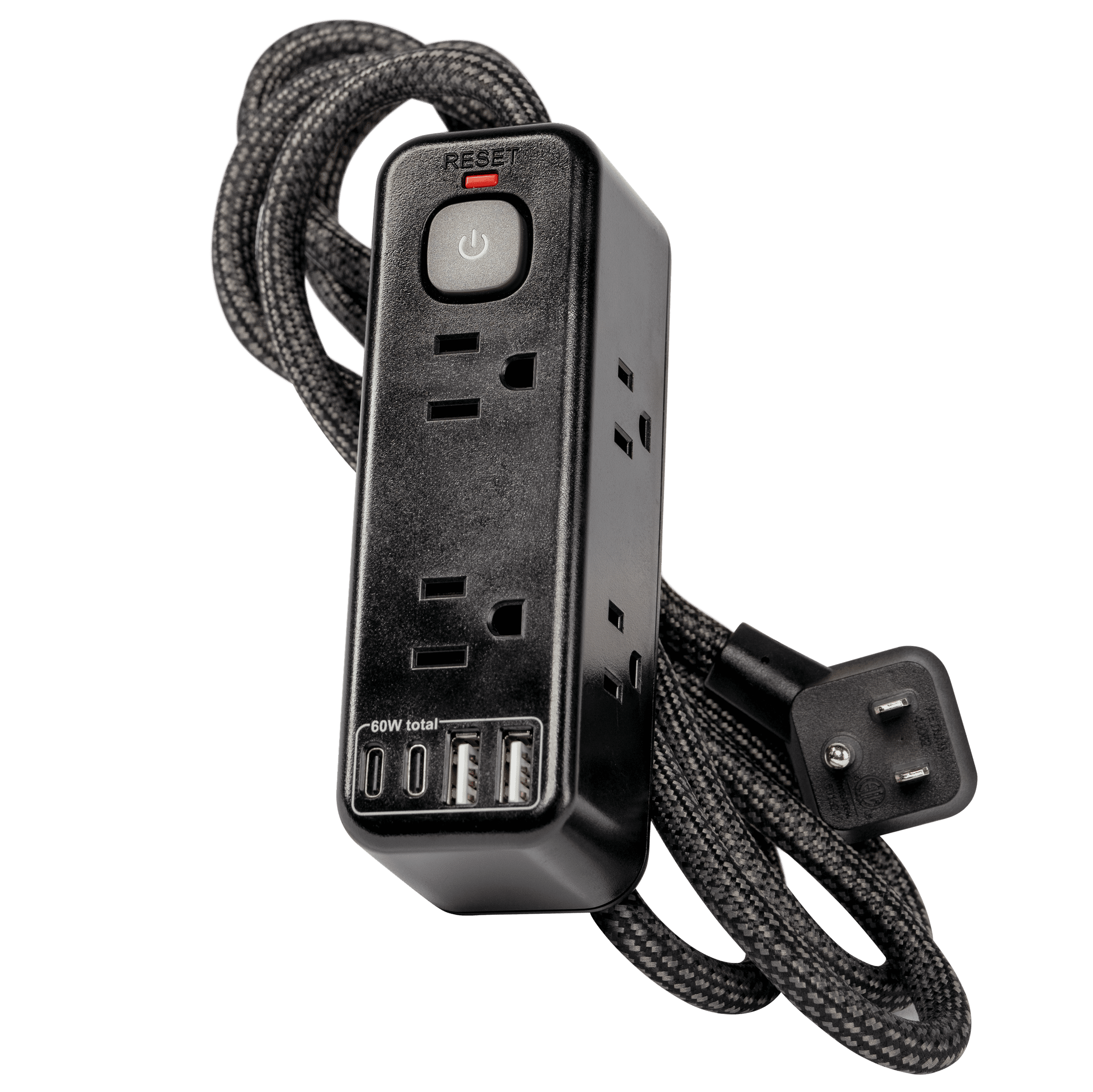 (2 pack) Hyper Tough 6ft Extension Cord Power Strip with 6 Outlets, USB-A & USB-C, 900J Surge Protector, Black
