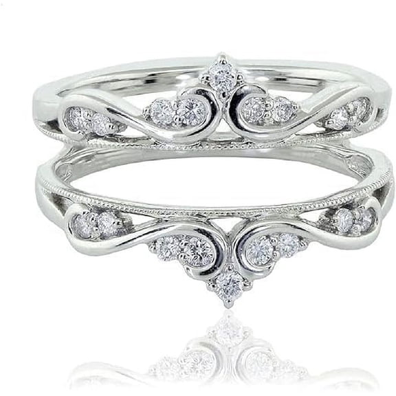 beryl_creation 1.90 Ct Round Cut White Diamond Wedding Engagement Enhancer Wrap Guard Women's Ring 14K White Gold Plated 925 Sterling Silver -6.5