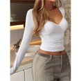 thumbnail image 4 of Camisetas de Larga con Cuello en V para Mujer, Top Corto con Doble Forro y Copa con Costura, Tops para Salir S, 4 of 7
