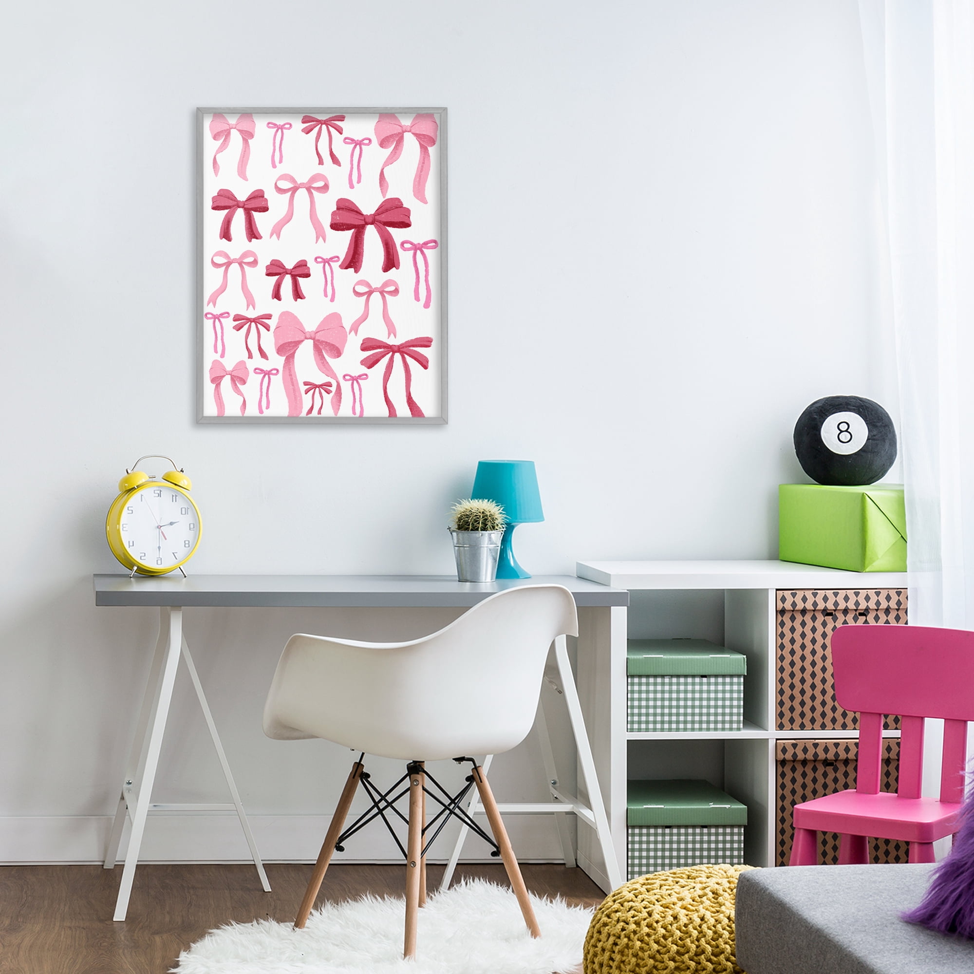 Stupell Industries Bows All Over Pink & Red Gray Framed Giclee Art, design by Marcus Prime