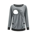 thumbnail image 2 of Odeerbi Women Maternity Shirts Blouses Trendy Solid Color Wrinkles Cotton Round Neck 2025 Long Sleeve Breastfeeding Clothe Top Gray, 2 of 6