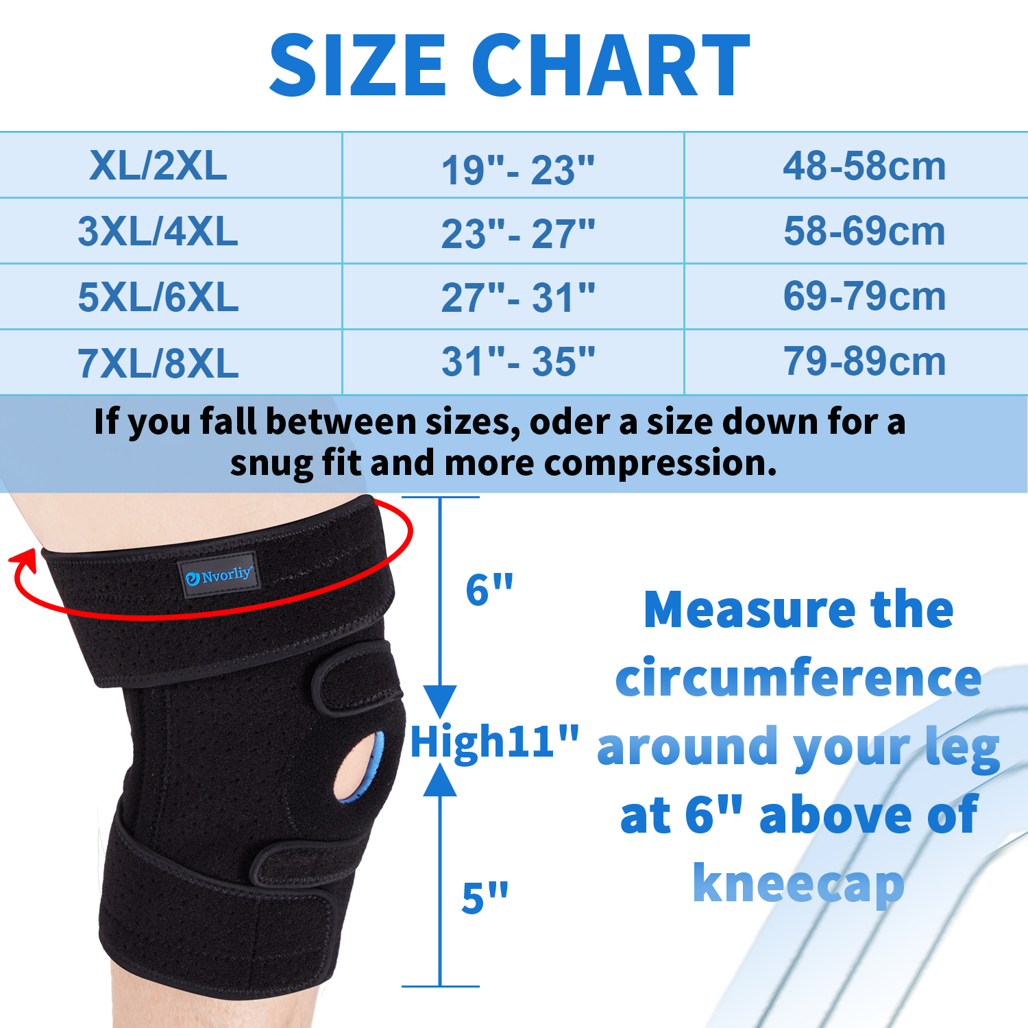 Nvorliy Plus Size Knee Brace for Knee Pain Plus Size (XL-8XL) - Extra Large Knee Brace with Side Stabilizers for Arthritis, Meniscus Tear, Knee Pain Relief, ACL, LCL, MCL (Black)