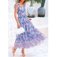 thumbnail image 4 of Vestido PRETTYGARDEN Floral Azul y Rosa Sin Mangas Midi L Grande, 4 of 8