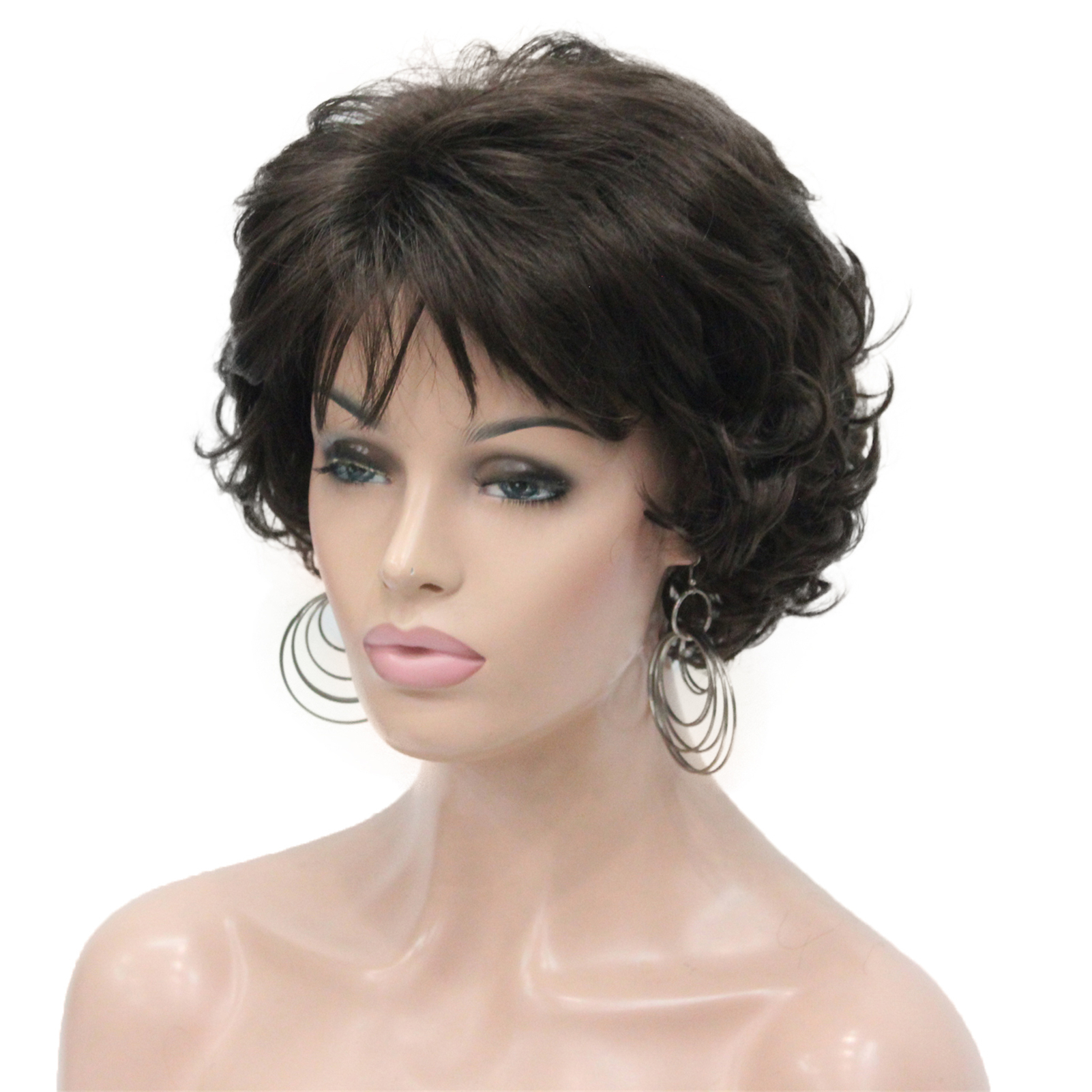 Lydell 8 Short Curly Women Wigs, Soft Shaggy Layered Classic Cap Full  Synthetic Wig, Light Chestnut Brown 