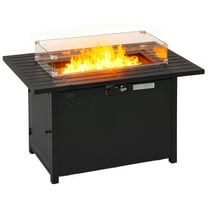 FDW 43 Inch Outdoor Propane Fire Pit Table with Glass Wind Guard, Rectangular,50,000 BTU