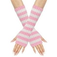 thumbnail image 1 of GDREDA Winter Striped Fingerless Convertible Mittens Touchscreen Texting Warm Knitted Handwear For Cold Weather Outdoor Activities Light Pink,One Size, 1 of 2