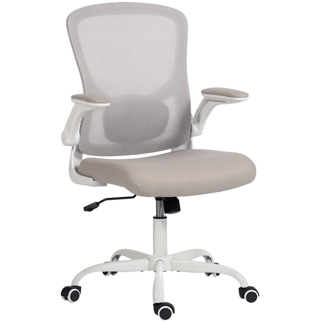 Grey Ergonomic Mesh Office Chair with 4D Lumbar Support, Swivel Task Desk Chair - Adjustable Height & Flip-Up Arms for Home & Office Use