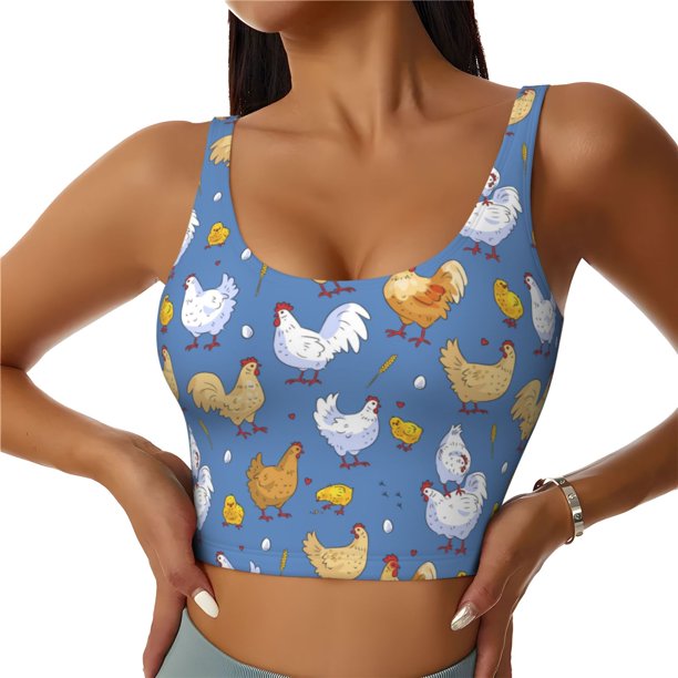 Balery Chicken Family Sujetadores deportivos con espalda cruzada para mujer, acolchados, sin costuras, de alto impacto, ideales para yoga, gimnasio, entrenamiento y fitness.-Medium