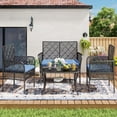 thumbnail image 3 of 4-Piece Patio Furniture Set, Weather-Resistant Rattan Patio Conversation Set with Two-Tier Coffee Table, Upholstered Openwork Wicker Furniture for Porch, Garden, Lawn, Blue, 3 of 17