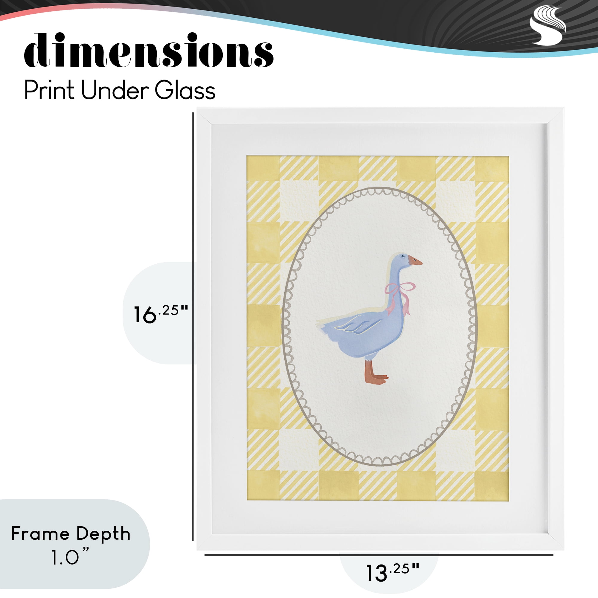 Stupell Industries Little Goose on Yellow Gingham White Framed Print Under Glass, design by The Paper Curator