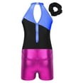 thumbnail image 4 of iEFiEL Kids Girls Shiny Rhinestones Ballet Dance Leotard with Shorts Headwear Athletic Outfit Exercise Team Uniform Royal Blue&Rose 16, 4 of 7