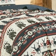 thumbnail image 2 of ESCA Farmhouse Lodge Animal Print Navy Blue Bedspread with 2 Pillow Shams - King Size, 3-Piece Red and Navy Blue Deer and Bear Rustic Quilt Set, 2 of 4