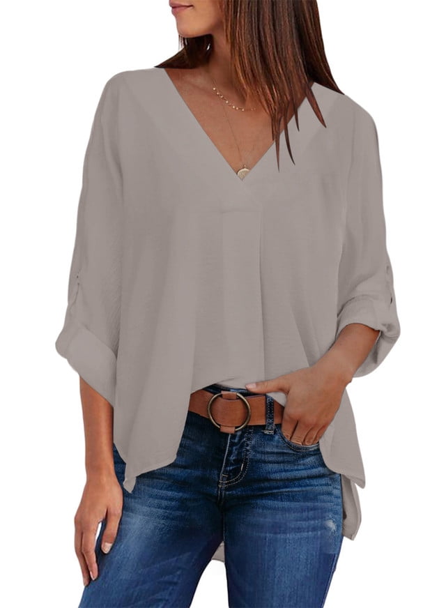 Photno Womens Blouses Ladies Bell Sleeve Dot Print Polka Shirts Tunic Tops S-2XL 