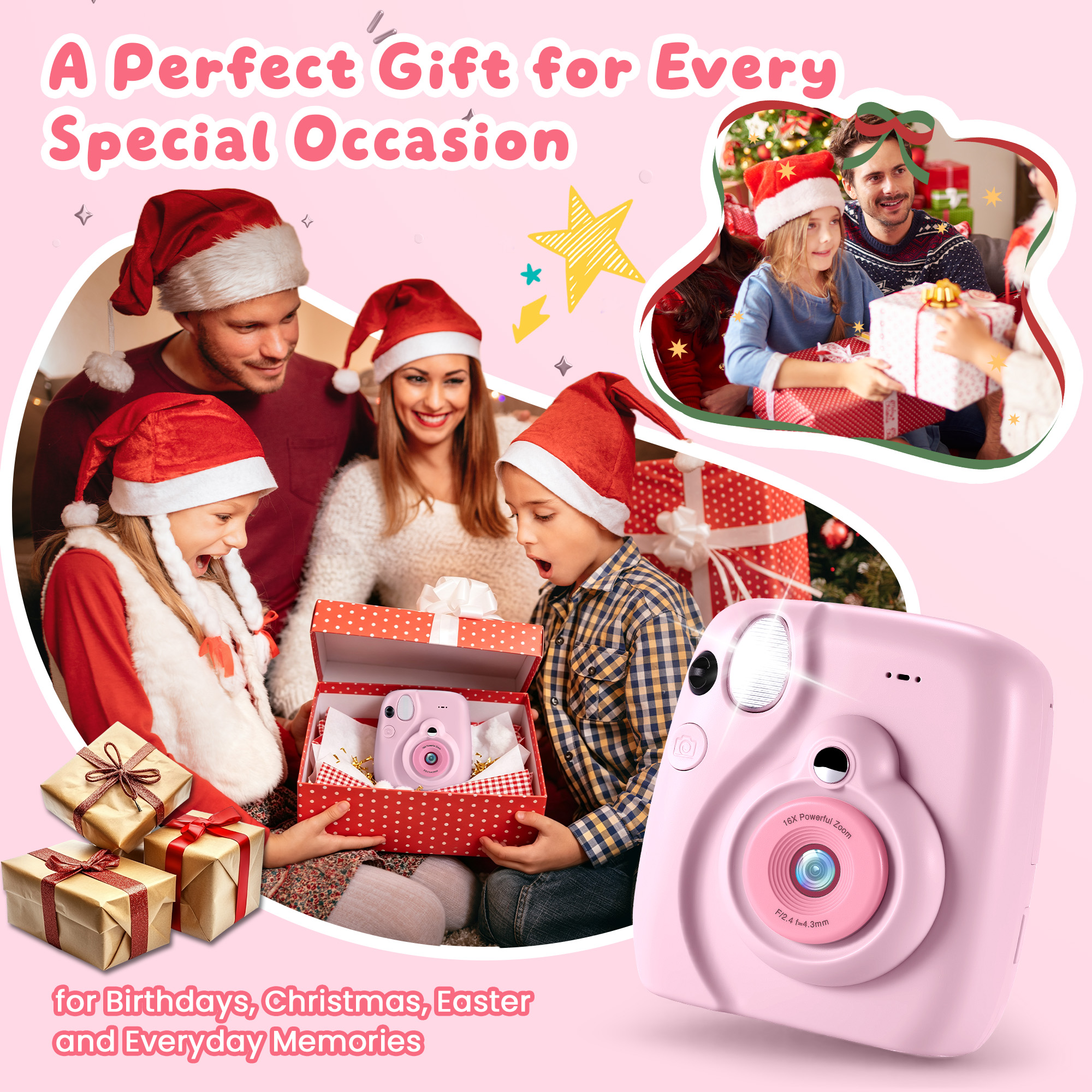 Yexmas Kids Instant Print Digital Camera 1080P Pink photo 5