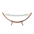 thumbnail image 2 of Petra Leisure 10FT Wood Hammock Stand with Bed, Teak-Stain – Water-Treated Wood, 48" x 80" Bed, 4×4 Base, 4 ft Tall, 2.5" Beams, Galvanized Hardware (Beige or Fiesta Stripe) (Beige), 2 of 6