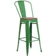 thumbnail image 3 of Emma + Oliver 30"H Green Metal Barstool with Back and Wood Seat, 3 of 7
